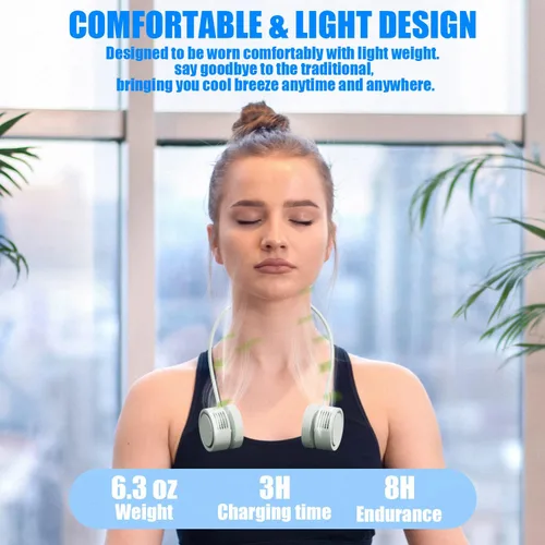 Vista 5 de Ventilador de cuello portátil, manos libres, sin aspas, con 3 velocidades, para mujeres, niños y adultos, lectura, conducir, correr (verde)
