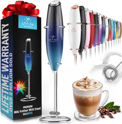 Vista 387 de Zulay Milk Boss Espumador de leche potente manual, hace espuma para latte, batidor para mezclar bebidas, café, miniespumador para capuchino, frappé