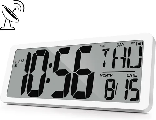 Vista 9 de Reloj Atómico 15" Reloj de Pared Digital Reloj de Pared Atómico Funciona con Pilas Reloj de Alarma Digital Grande con Día, Fecha y Temperatura
