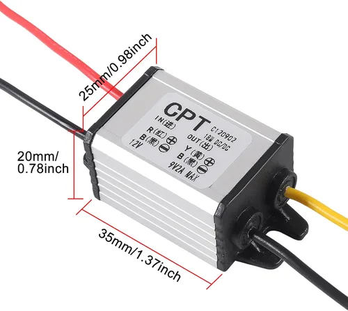 Vista 4 de Convertidor Buck de 12 V a 9 V 2 A, convertidor de potencia para automóvil, regulador de voltaje reductor de corriente CC, módulo de fuente