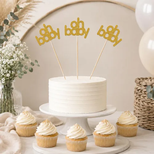 Vista 5 de Gold Oh Baby - Juego de 12 palos de mesa de doble cara para baby shower