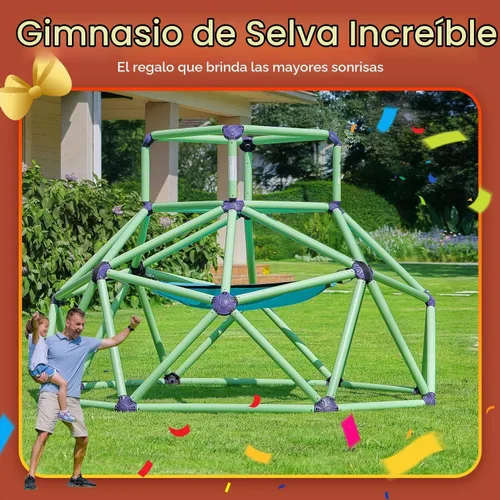 Vista 9 de Zupapa Monkey Bars Cúpula de Escalada con Hamaca - Gimnasio de la Jungla Resistente y Portátil con Hamaca para Niños, Conjunto de Juegos de Patio