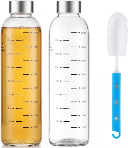 Vista 15 de Botellas de vidrio de 17 onzas con tapas, paquete de 2, tapas de acero inoxidable a prueba de fugas