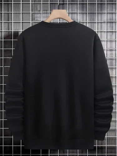 Vista 2 de OYOANGLE Sudadera con estampado gráfico de letras para hombre, cuello redondo, manga larga, con forro térmico