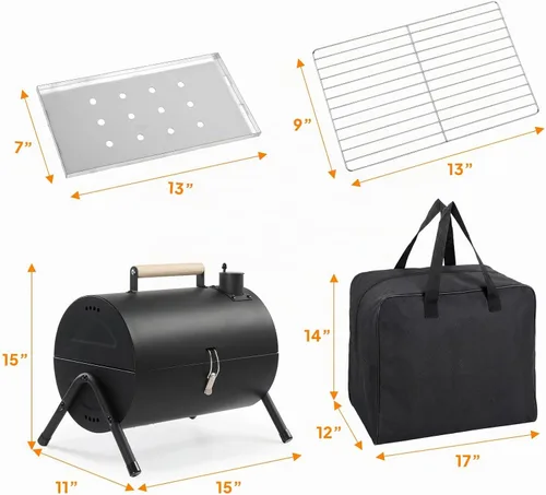Vista 6 de VINGLI Parrilla de carbón portátil de doble cara, mango de madera, bolsa de almacenamiento, multifuncional de metal compacto de mesa para barbacoa
