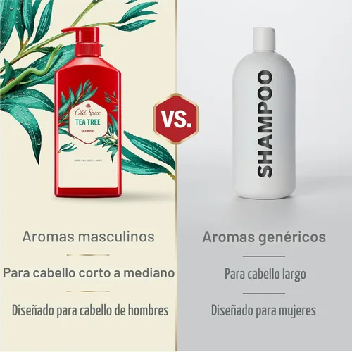 Vista 3 de Old Spice Champú de Árbol de Té para Hombre, Cabello Más Sano, Más Lleno, Más Hidratado, 21.9 Fl Oz Cada Uno, Pack de Dos