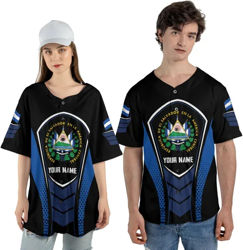 Vista 2 de Personalizado El Salvador Camiseta De Béisbol, Camisa Personalizada Hombres Orgullosos Camisetas De La Bandera De El Salvador, Camisas Del Salvador