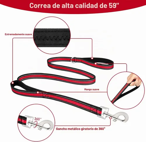 Vista 4 de WINSEE - Juego de arnés, collar y correa para mascotas, todo en uno, arnés reflectante para perros sin tirones con hebillas ajustables para Rojo