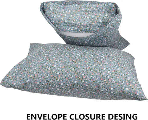 Vista 2 de Juego de 2 fundas de almohada verdes tamaño Queen, 100% algodón, tamaño estándar, estampado floral, ultra suaves, con cierre de sobre