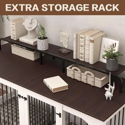 Vista 5 de Mueble grande para perrera para 2 perros, 74.8 pulgadas, XXL de madera doble para perros, estilo de muebles con divisor para razas grandes