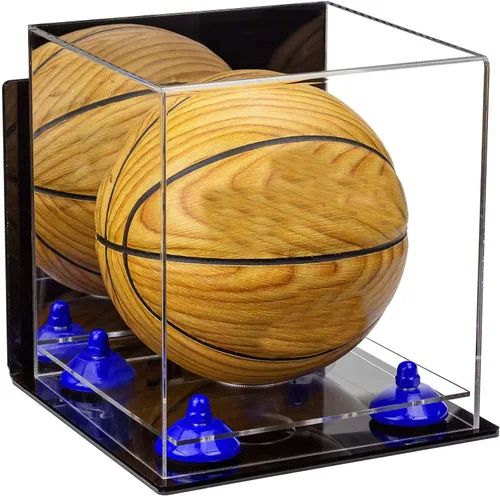 Vista 112 de Better Display Cases Mini acrílico - Miniatura (no tamaño completo) Baloncesto vitrina con elevadores negros y espejo (A015-BR)