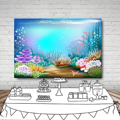 Vista 4 de MEHOFOND Fondo de fotografía azul morado bajo el mar de 8 x 6 pies, temática de sirena oceánica, decoración de fiesta de cumpleaños, burbujas