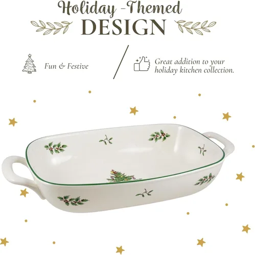 Vista 3 de Spode Cesta de Pan Ovalada Christmas Tree, Cuenco con Asa de 12 Pulgadas para Frutas, Pan, Galletas - Regalo de Porcelana, Vajilla Navideña y Plato