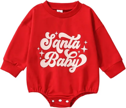 Vista 12 de My First Christmas Outfit Baby Girl Boy Letra Bubble Romper Oversize Enterizo Sudadera Otoño Invierno Albaricoque-santa