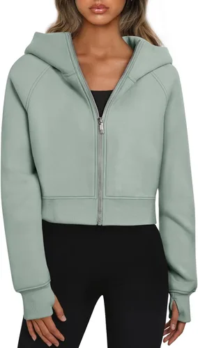 Vista 9 de Trendy Queen Sudaderas con capucha y cremallera para mujer, chaquetas Verde Armada (ArmyGreen)
