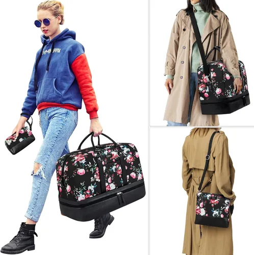 Vista 101 de IBFUN Bolsas de fin de semana para mujer, bolsa grande de lona para viaje, bolsa de viaje con compartimento para zapatos, 21 pulgadas, juego de 3