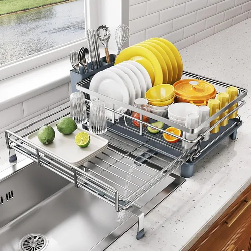Vista 12 de Escurridor extensible para encimera de cocina, acero inoxidable, color negro