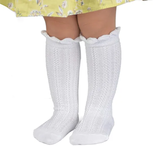 Vista 3 de Epeius - Calcetines altos de algodón para bebés y niñas de uniforme calcetas con vuelos Paquete de 3 o 5