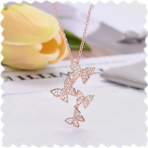 Vista 4 de XINSHUN - Collar de plata de ley 925, diseño de mariposas, con dije de plata de ley 925