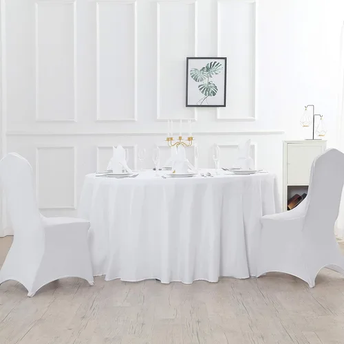 Vista 5 de Cupuamon Mantel redondo de 108 pulgadas de poliéster, lavable, decorativo, para bodas, fiestas, comedor y banquetes