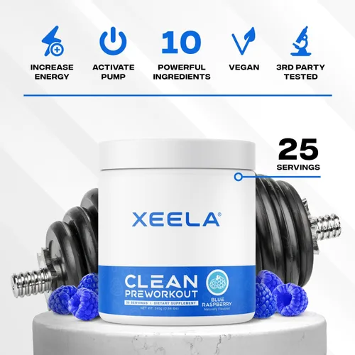 Vista 2 de XEELA Polvo para antes del entrenamiento, limpio y probado, sin nerviosismo, seguro y natural, aumenta la energía termogénica, la concentración