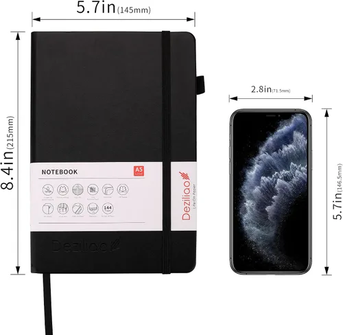 Vista 5 de Cuadernos forrados para diario, con lazo para bolígrafo. Cuadernos de tapa dura para trabajo, papel grueso de 100 Gsm con bolsillo