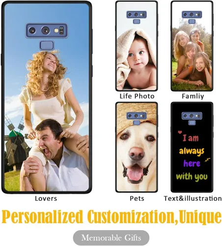 Vista 2 de Funda personalizada para Samsung Galaxy Note 9 con nombre de texto y foto - Funda suave y fina personalizable Note9 (negro)