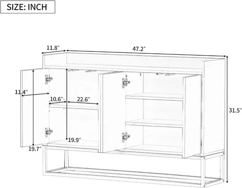 Vista 2 de Aparador moderno de gran espacio de almacenamiento con puerta de ratán artificial, mesa de consola con 4 puertas y estante ajustable, mesa de Blanco