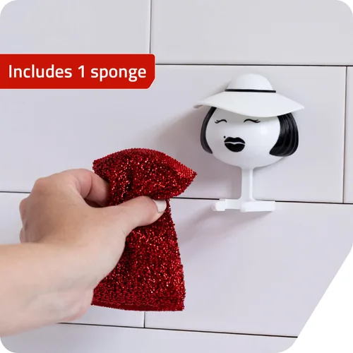 Vista 4 de Peleg Design Mrs. Sponge - Soporte de esponja de cocina – Soporte de esponja de plástico para fregadero de cocina, seca todo tipo de esponjas