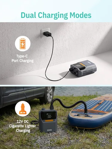 Vista 4 de Niphean Paddle Board Electric Pump with Battery 50PSI Rechargeable Air Pump
