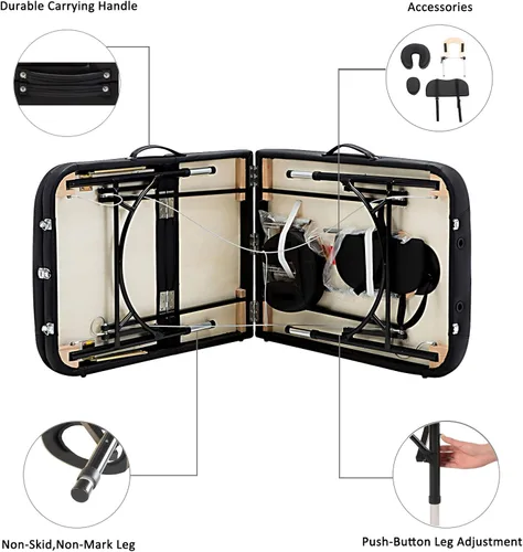 Vista 2 de Artechworks Mesa de masaje plegable portátil ligera de 28 pulgadas de ancho, 3 pulgadas, para salón facial, spa, cama de tatuaje con patas