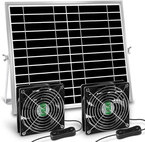 Vista 8 de Ventilador solar con batería, ventilador solar recargable para gallinero, invernadero, cobertizo, exterior con dos ventiladores de entrada de escape