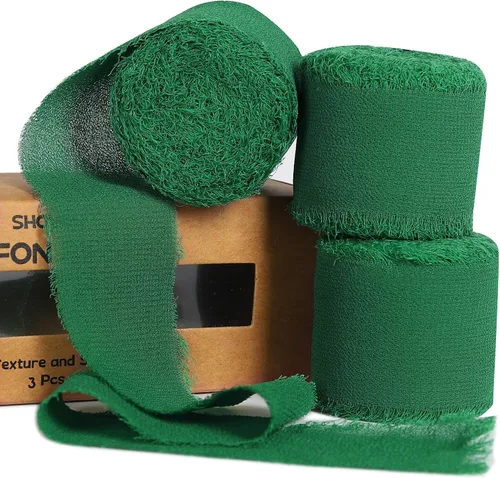 Vista 23 de 3 rollos de cinta de gasa con flecos hecha a mano, de chifón, color negro, de 1.5 pulgadas de ancho x 7 yardas de largo, cinta estilo seda
