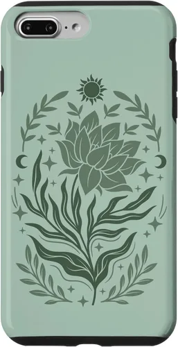 Vista 12 de Sage & Green Flowers Sun Crescent Moon Boho Floral Celestial Case for iPhone 16