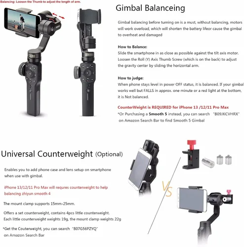 Vista 2 de Zhiyun Smooth 4 estabilizador de cardán para teléfono inteligente, iPhone, Android, teléfono celular, 3 ejes, cardán de mano para vlogging, YouTube