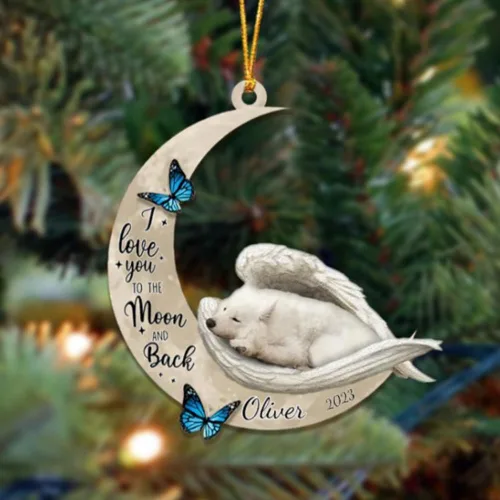 Vista 109 de Adorno colgante personalizado de ángel durmiendo en la luna, perro sabueso afgano, nombre personalizado, acrílico impreso en 2D plano – cumpleaños