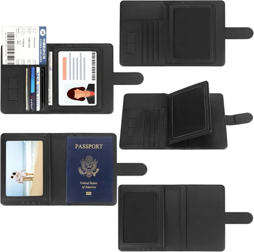 Vista 2 de Cartera de pasaporte de piel sintética para pasaporte, RFID impermeable, carteras esenciales para vacaciones, pasaporte, carteras de viaje