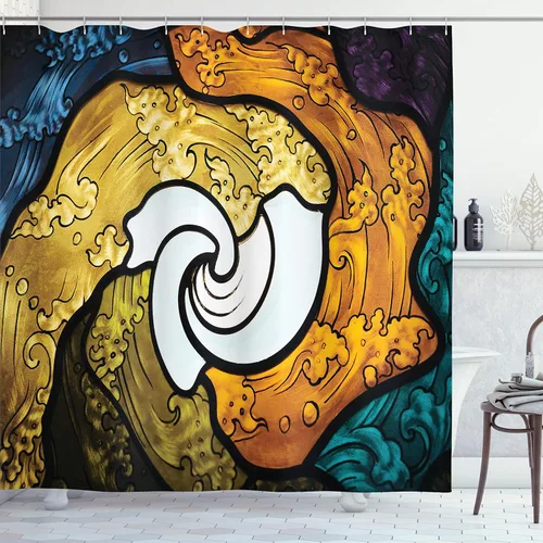 Vista 35 de Ambesonne Trippy - Cortina de ducha, diseño abstracto de hojas en tonos degradados, diseño digital pastel suave, arte moderno, juego de decoración
