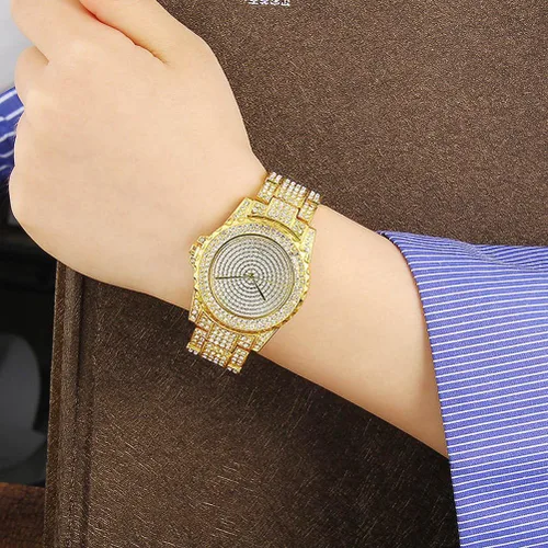 Vista 4 de Reloj de lujo para mujer Bling Bling de moda, joyería de cristal con diamantes de imitación, relojes para mujer con correa de acero, esfera redonda