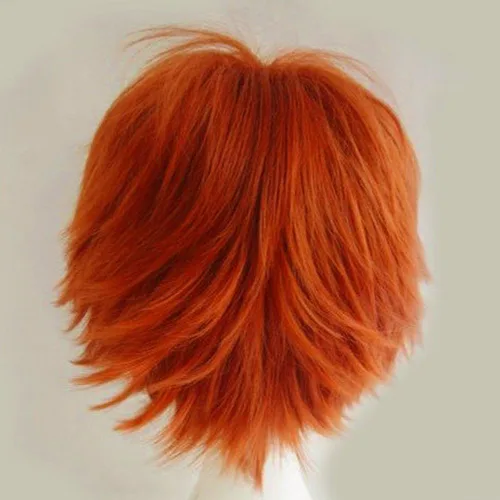 Vista 4 de Peluca de pelo completo unisex suave abultada lisa para cosplay, disfraz de anime, Dark Orange