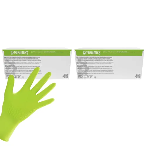 Vista 9 de GLOVEWORKS Guantes verdes HD, desechables de 8 mil, agarre de diamante elevado resistente, sin látex, guante mecánico, mediano, 2 cajas de 100