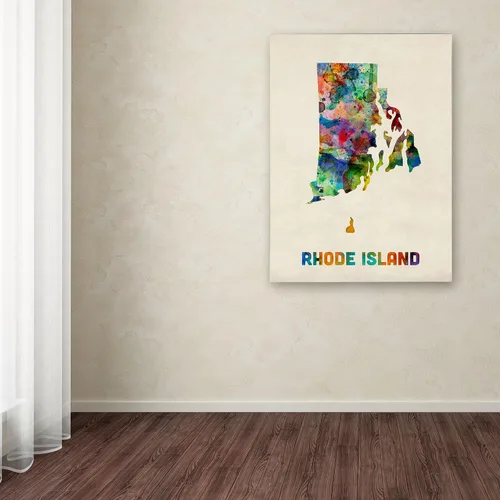 Vista 3 de Trademark Fine Art Mapa de Rhode Island - Arte enmarcado enmarcada de Michael Tompsett en marco de madera, 11 x 14 pulgadas