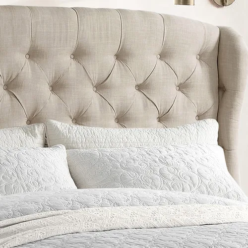 Vista 8 de Rosevera Josie Wingback - Base de cama con cabecera capitoné de altura ajustable, marco de cama tapizado de tela, soporte de listones de madera Gris