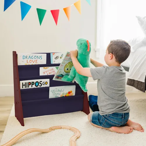 Vista 6 de Wildkin estantería de lona para niños y niñas, diseño de madera con cuatro estantes de tela, mantén las habitaciones, salas de juegos y aulas