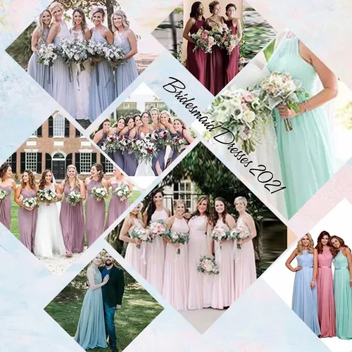 Vista 8 de Vestido de dama de honor sin mangas, vestido largo de gasa plisado para boda