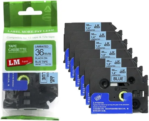 Vista 47 de 2/Pack LMe561 Premium 1.5" Black Print on Blue Label Tape, Compatible with Brother TZe-561 P-Touch Tape 36mm Laminated Replacement Label Tape.