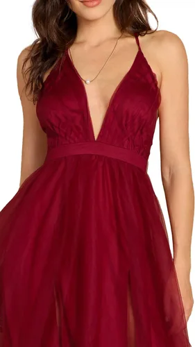 Vista 4 de Floerns - Vestido largo de cóctel con tirantes delgados y escote profundo para mujer