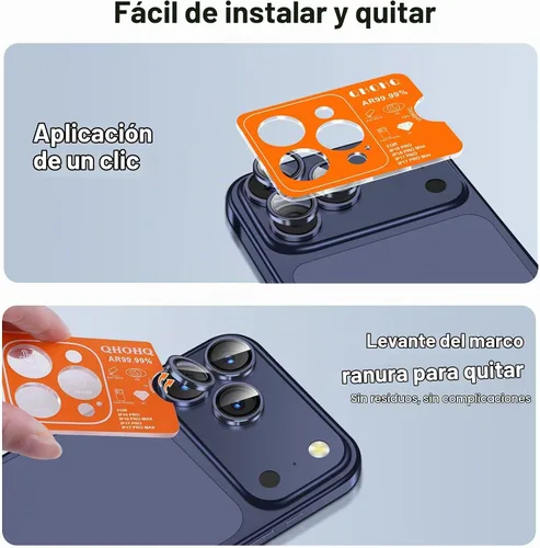 Vista 7 de QHOHQ Juego de 2 protectores de lente de cámara para iPhone 17 Pro Max/17 Pro/16 Pro Max/16 Pro/15 Pro Max/15 Pro, protector de lente individual