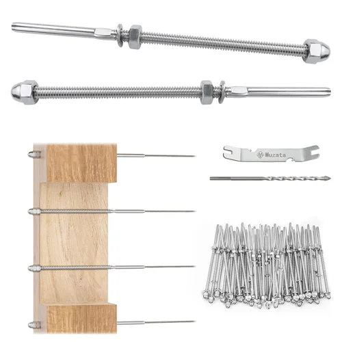 Vista 12 de Muzata Paquete de 10 accesorios de barandilla de cable de 1/8 pulgadas, tensor roscado a mano para poste de metal de 2 x 2 pulgadas, sistema