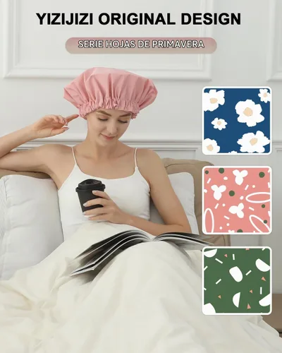 Vista 7 de YIZIJIZI Gorro de ducha, gorras de ducha para mujeres reutilizables impermeables, gorras de ducha grandes de dos capas reutilizables adecuadas